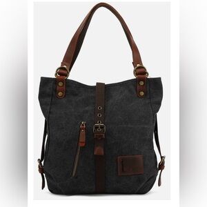 Canvas Tote/Convertible Backpack with Leather Accents